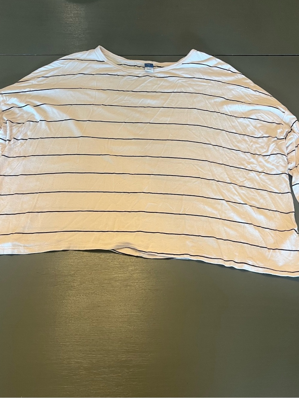 Old Navy White Boxy long sleeve Tee with Black Stripes